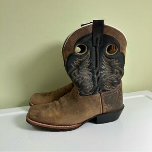 Dan Post Childrens Cowboy Boots Sz 5 Brown 1” Heel Square Toe Youth Western